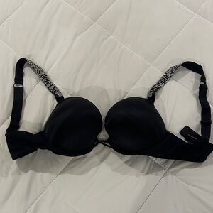 Victoria's Secret Bombshell Logo Shine Strap Add-2-Cups Push-Up Bra - Black
